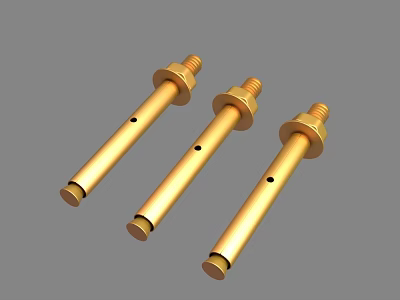 Golden Metal Expansion Bolts Three Cylindrical Fasteners With Threaded Heads And Holes 3d model