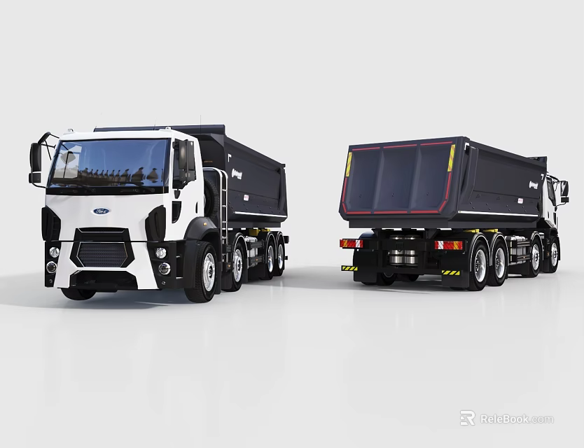 Utility Dump Truck Design Featuring Front And Rear Views With Black Body And White Cab 3d model 