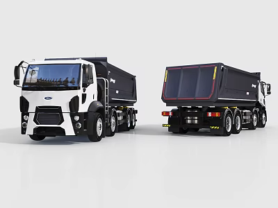 Utility Dump Truck Design Featuring Front And Rear Views With Black Body And White Cab 3d model