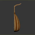 Handcrafted Wooden Lute Musical Instrument Featuring Intricate Carved Floral Patterns And Central Ornament Design