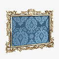 Ornate Golden Picture Frame With Intricate Blue Floral Pattern Background