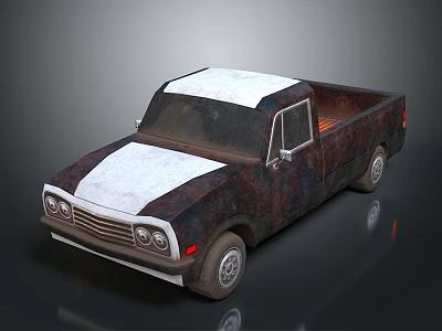 Vintage Rusty Pickup Truck With White Roof And Dark Body Design 3d model