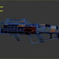 Futuristic Sci Fi Weapon With Gray Black Orange Mechanical Design And Grip