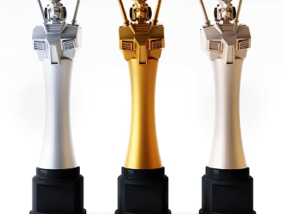 Gold Silver and White Award Trophies with Black Base and Modern Design 3d model