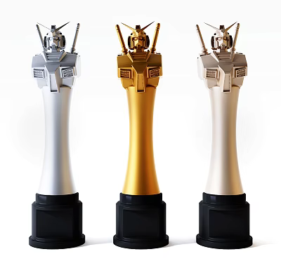 Gold Silver and White Award Trophies with Black Base and Modern Design 3d model