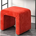 Wooden Dressing Table With Round Mirror And Red Upholstered Stool 3d model