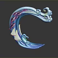 Blue Curved Wave Sculpture With Swimming Fish Displaying Aquatic Animals In Motion