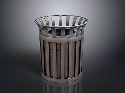 Architectural Modern Metal Waste Bin With Striped Cylindrical Design For Public Spaces 3d model