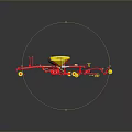 Red And Yellow Agricultural Planter With Metal Frame And Multiple Wheels