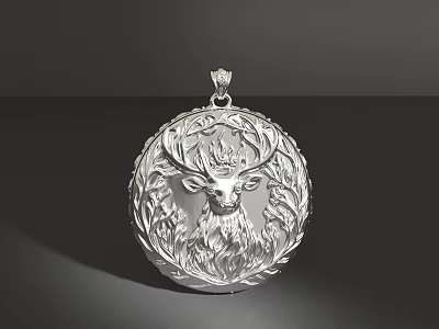 Silver Deer Head Pendant With Intricate Floral Patterns And Elegant Craftsmanship 3d model
