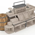 Wooden Display Shelves With Multiple Layers Open Compartments And Barrel Design 3d model