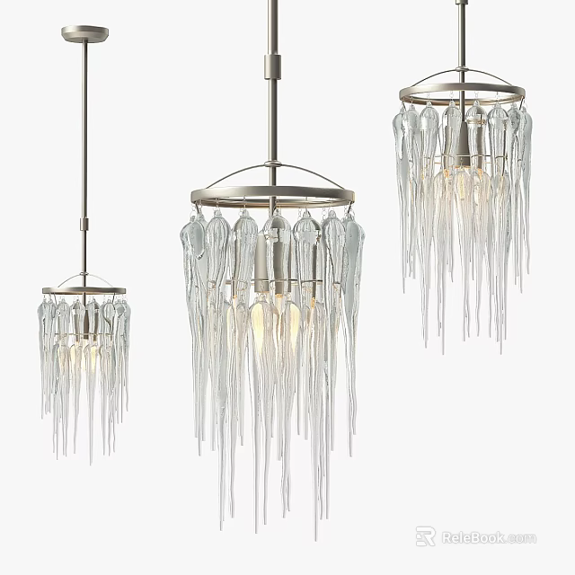 Elegant Modern Chandeliers With Hanging Clear Glass Strips And Sleek Metal Frame Design 3d model 