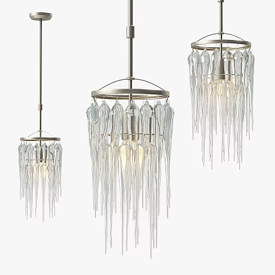 Elegant Modern Chandeliers With Hanging Clear Glass Strips And Sleek Metal Frame Design 3d model