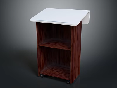 Functional Utility Desk With White Tabletop Wooden Frame Storage Shelves And Rolling Wheels 3d model