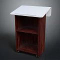 Functional Utility Desk With White Tabletop Wooden Frame Storage Shelves And Rolling Wheels