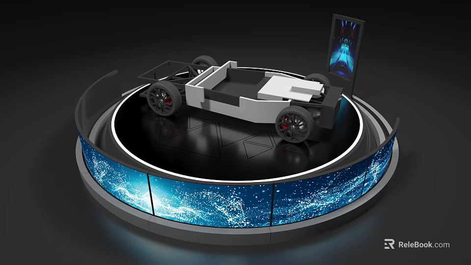Circular Display Shelf With Illuminated Blue Screens And Modern Showcase Structure 3d model 
