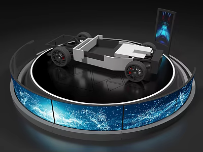 Circular Display Shelf With Illuminated Blue Screens And Modern Showcase Structure 3d model