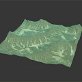 Detailed Green Textured Terrain Model With Mountainous Surface And White Patterns 3d model