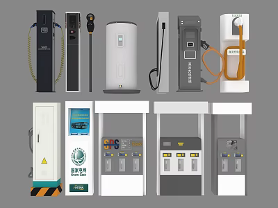 Various Electric Vehicle Charging Stations With Different Designs And Features 3d model