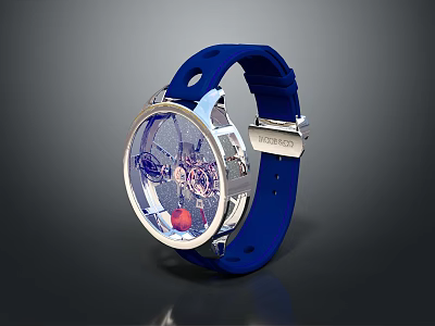 Blue Strap Watch With Transparent Dial And Mechanical Movement Design 3d model