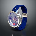 Blue Strap Watch With Transparent Dial And Mechanical Movement Design 3d model