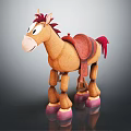 Cute Brown Cartoon Horse Stuffed Toy With Red Mane Tail Saddle And Pink Hooves