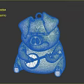 White pig figurine sitting and holding a small banjo on dark background