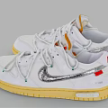 White Sneakers With Silver Swoosh Logo Yellow Sole And Orange Tongue Accents
