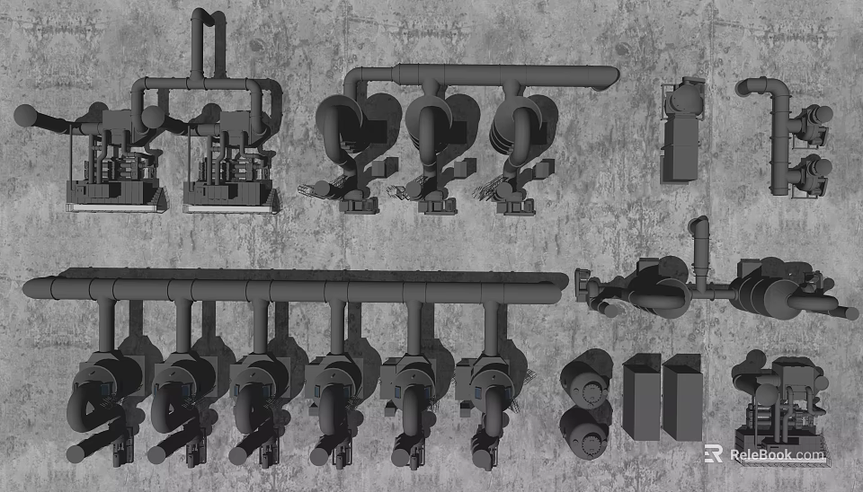 Tower Structure With Industrial Pipe Components And Mechanical Support Parts 3d model 