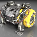 Yellow And Gray Industrial Equipment With Mechanical Pipes Metal Wheels And Base