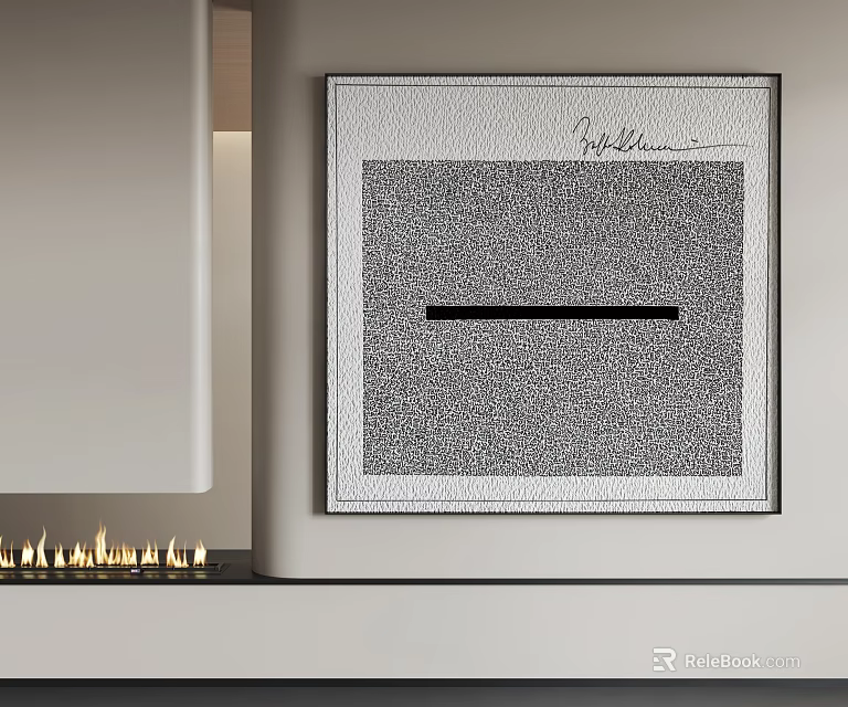 Abstract Painting In White Frame With Gray Dot Pattern Central Black Horizontal Line Signed Goldman 3d model
