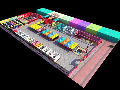 Colorful Commercial Street Vibrant Layout With Paved Ground Various Shops Stalls And Pedestrians 3d model