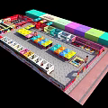 Colorful Commercial Street Vibrant Layout With Paved Ground Various Shops Stalls And Pedestrians