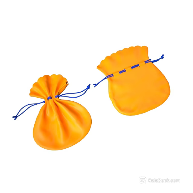 Orange Drawstring Bags With Blue Strings And Scalloped Edges Design 3d model 