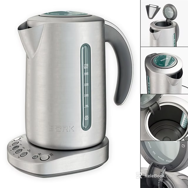 Electric Kettle Stainless Steel Design With Water Level Indicator And Control Buttons 3d model 