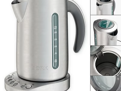 Electric Kettle Stainless Steel Design With Water Level Indicator And Control Buttons 3d model