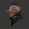 Game Movie Character With Cybernetic Eye And Futuristic Armor Red Black Details Portrait