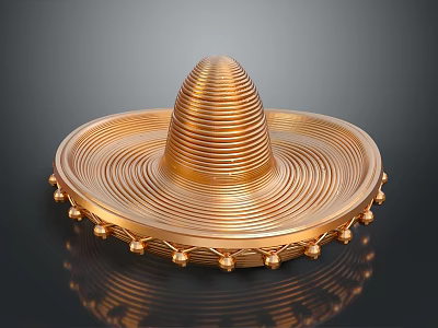 Golden Striped Sombrero Hat With Decorative Balls On Brim For Home Decor 3d model