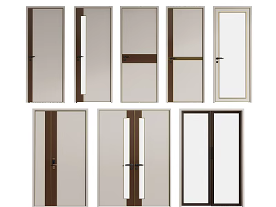 Contemporary Swing Doors With Various Glass Panel And Wooden Frame Designs For Home 3d model