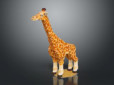 Giraffe Doll Made of Building Blocks with Yellow Brown Spots White Legs on Granular Base 3d model