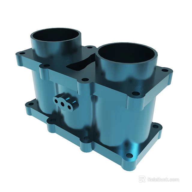 Blue Industrial Metal Component With Dual Cylindrical Structures And Base Holes 3d model 