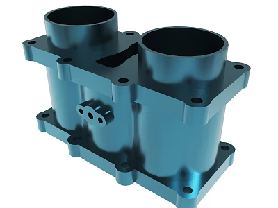 Blue Industrial Metal Component With Dual Cylindrical Structures And Base Holes 3d model