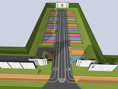 Well Designed Parking Lot With Main Driveway Colorful Spaces And Grass Areas 3d model