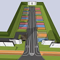 Well Designed Parking Lot With Main Driveway Colorful Spaces And Grass Areas