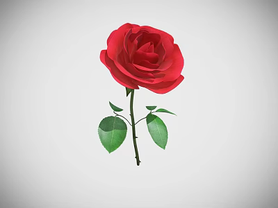 Elegant Red Rose in Decorative Vase with Fresh Green Leaves and Stem 3d model