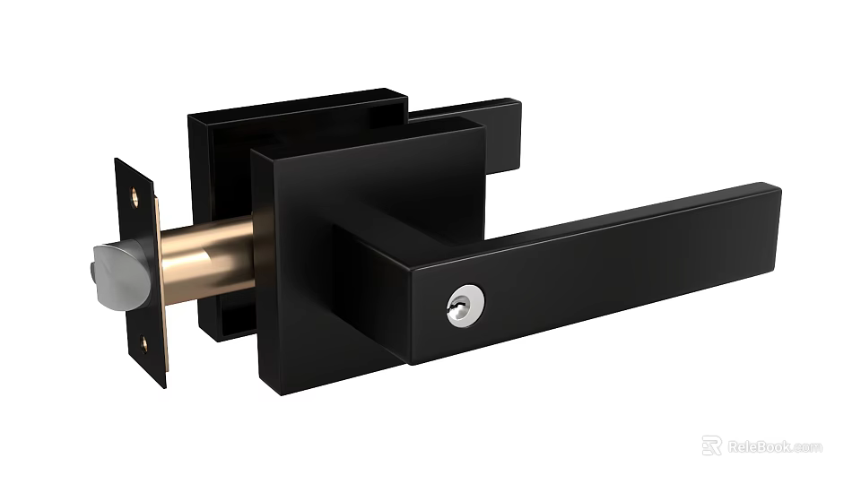 Modern Black Metal Door Handle with Sleek Design and Keyhole 3d model 