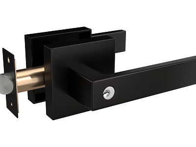 Modern Black Metal Door Handle with Sleek Design and Keyhole 3d model