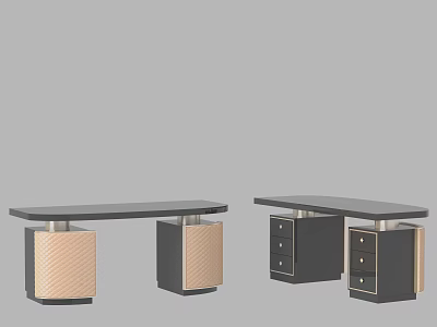 Modern Office Desk Design With Black Surface And Drawer Storage Units 3d model