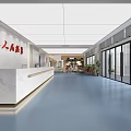 Modern Service Hall Interior With Counters Office Chairs And Displays 3d model