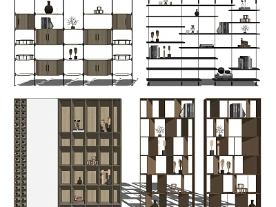 Modern Wooden Bookcase Interior Design With Multi Layer Open Shelves And Decorative Items 3d model